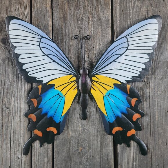 Yellow/Blue Swallowtail Metal Butterfly, Dim: 14" L x 12.5" H - Picture 1 of 3